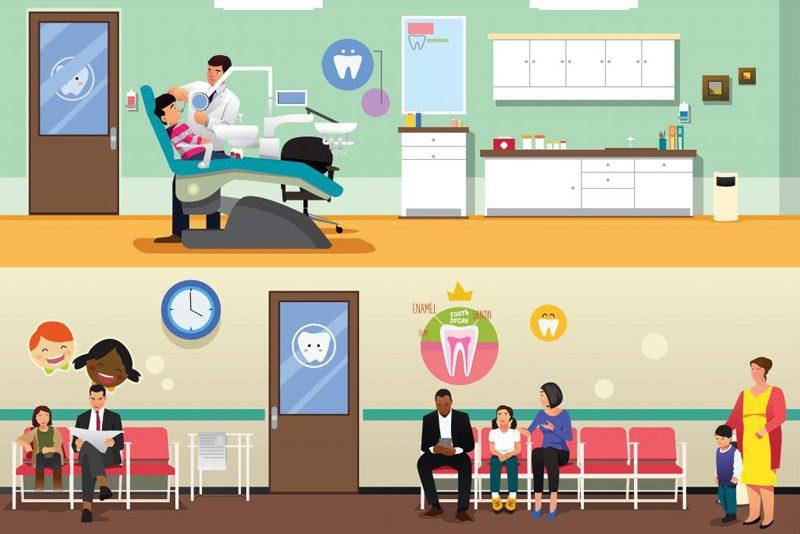 illustration of the inside of a dentist office